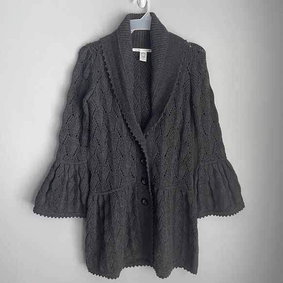 Diane von Furstenberg 100% Wool Joelle Cardigan Sz S Crochet Sweater Bell Sleeve - Picture 1 of 16